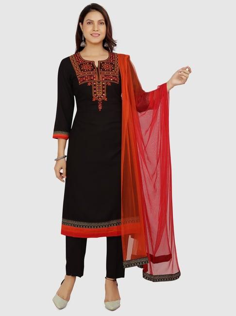 cotton culture black embroidered kurta pant set with dupatta