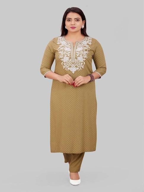 cotton culture brown embroidered kurta pant set