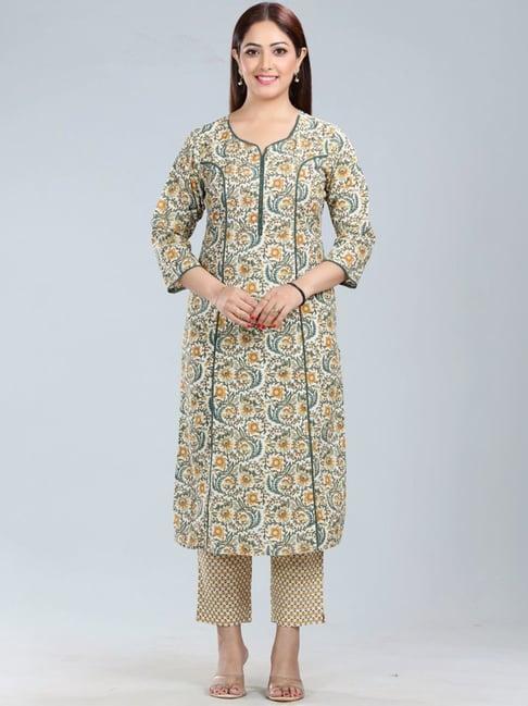 cotton culture cream cotton printed kurta pant set