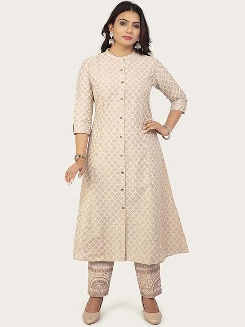 cotton culture cream cotton printed kurta pant set