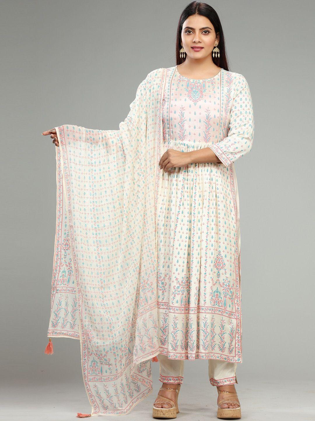 cotton culture ethnic motifs printed a-line pleated kurta & trousers with dupatta