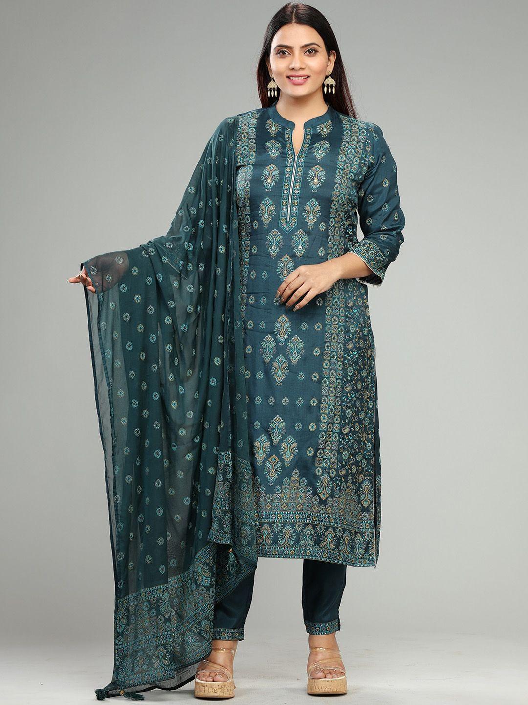 cotton culture ethnic motifs printed shantoon kurta with trousers & dupatta