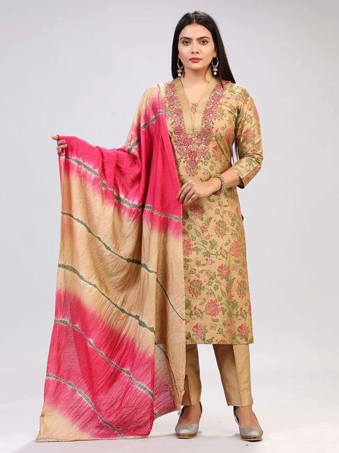 cotton culture gold embroidered kurta with pant & dupatta