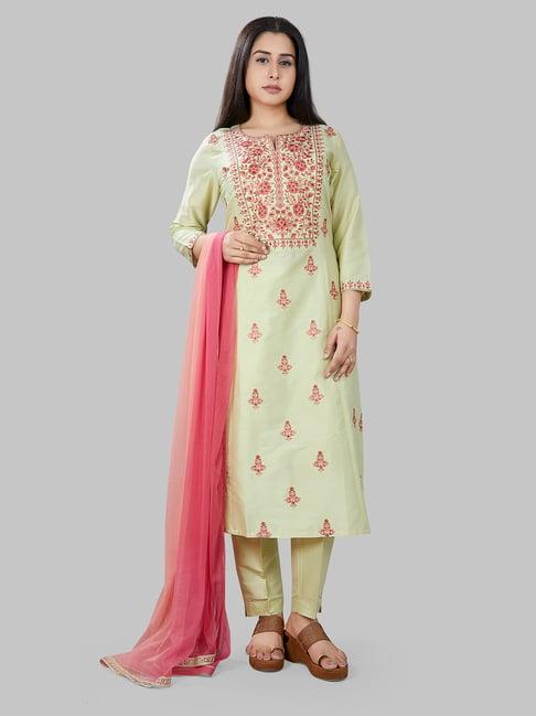 cotton culture light green embroidered kurta with pant & dupatta