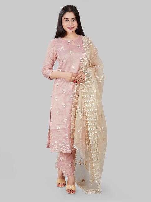 cotton culture light peach embroidered kurta with pant & dupatta