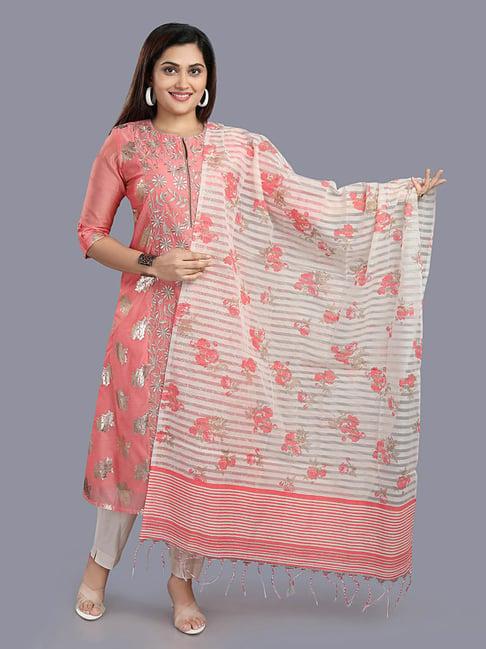 cotton culture light peach embroidered kurta with pant & dupatta