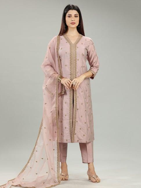 cotton culture light peach embroidered kurta with pant & dupatta