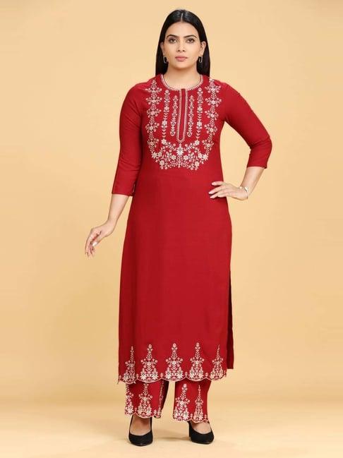 cotton culture maroon embroidered kurta palazzo set