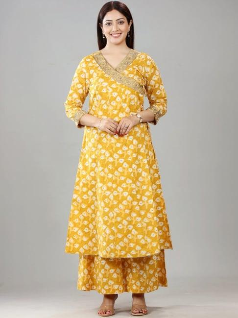 cotton culture mustard cotton printed kurta palazzo set