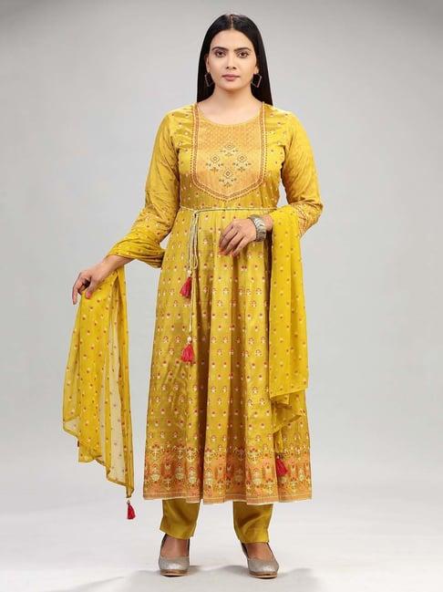 cotton culture mustard embroidered kurta with pant & dupatta