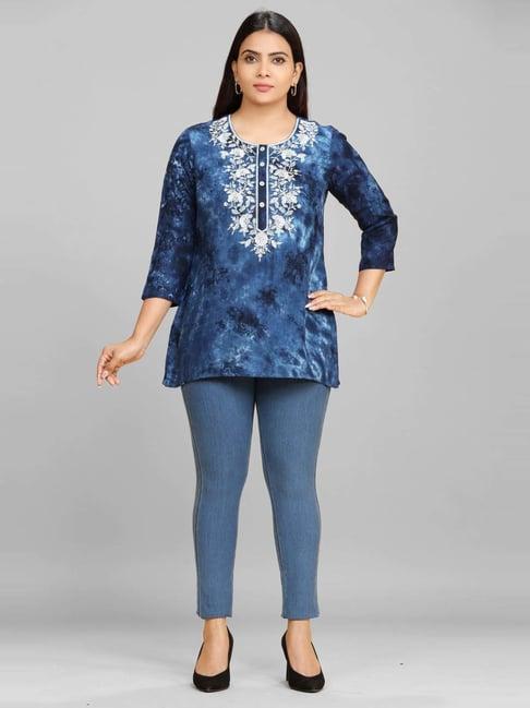 cotton culture navy cotton embroidered straight short kurti