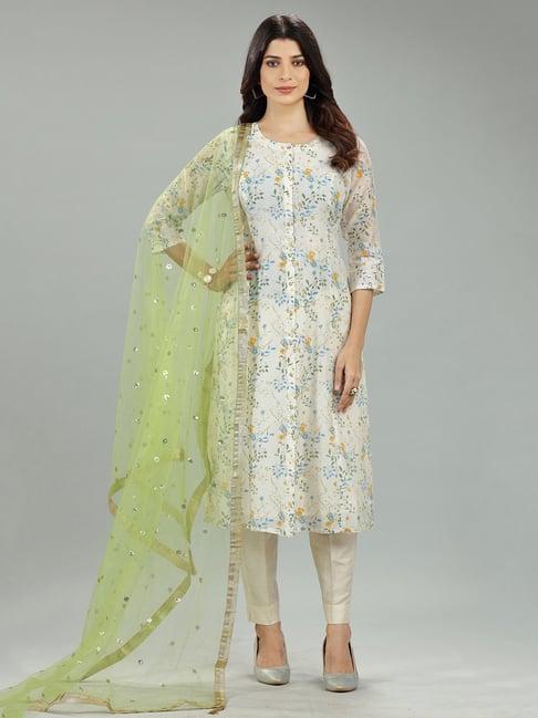 cotton culture off white printed kurta with pant & dupatta