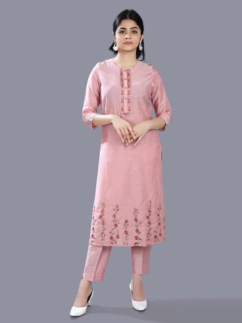 cotton culture peach embroidered kurta pant set