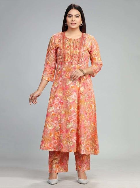 cotton culture peach embroidered kurta pant set