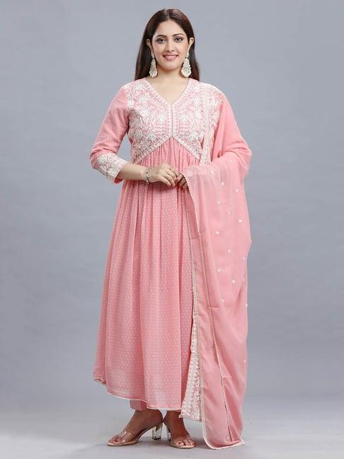 cotton culture peach embroidered kurta with pant & dupatta