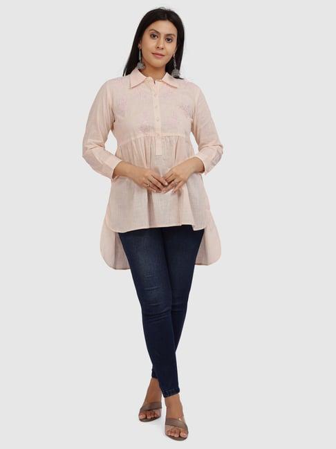 cotton culture pink cotton embroidered a line kurti