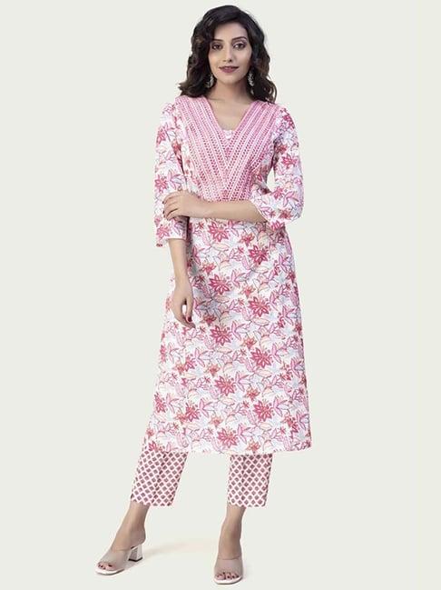 cotton culture pink cotton embroidered kurta pant set