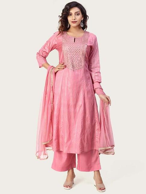 cotton culture pink embroidered kurta palazzo set with dupatta