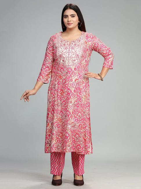 cotton culture pink embroidered kurta pant set