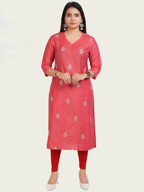 cotton culture pink embroidered straight kurta