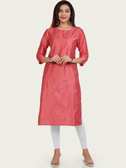 cotton culture pink embroidered straight kurta