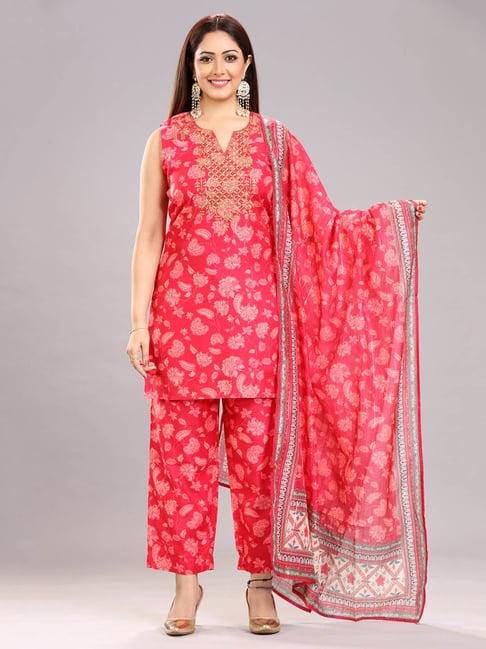 cotton culture pink printed kurta with pant & dupatta