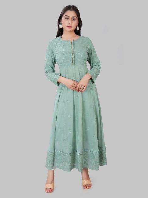 cotton culture pista green embroidered kurta with pant & dupatta