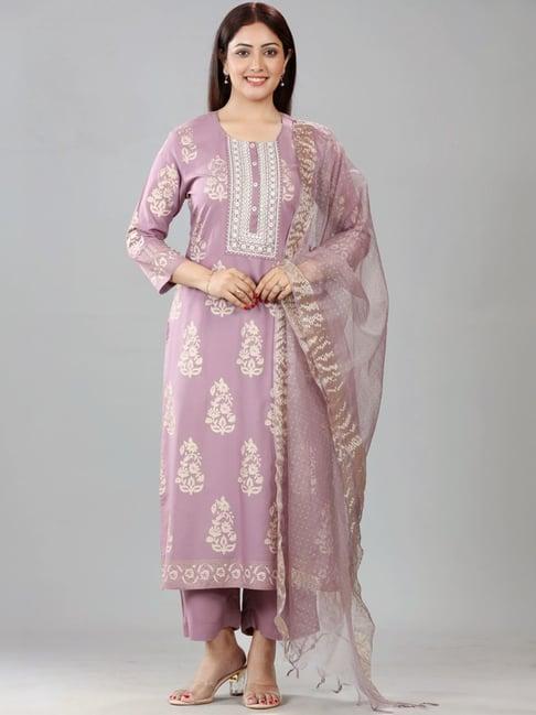 cotton culture purple cotton printed kurta pant set with dupatta