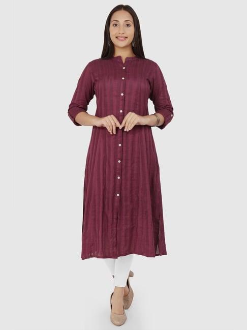 cotton culture purple cotton striped a line kurta