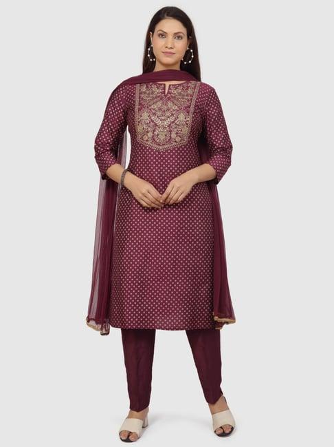 cotton culture purple embroidered kurta pant set with dupatta