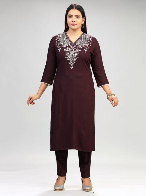 cotton culture purple embroidered kurta pant set