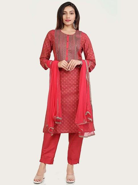 cotton culture red cotton embroidered kurta pant set with dupatta