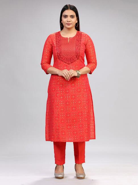 cotton culture red embroidered kurta pant set