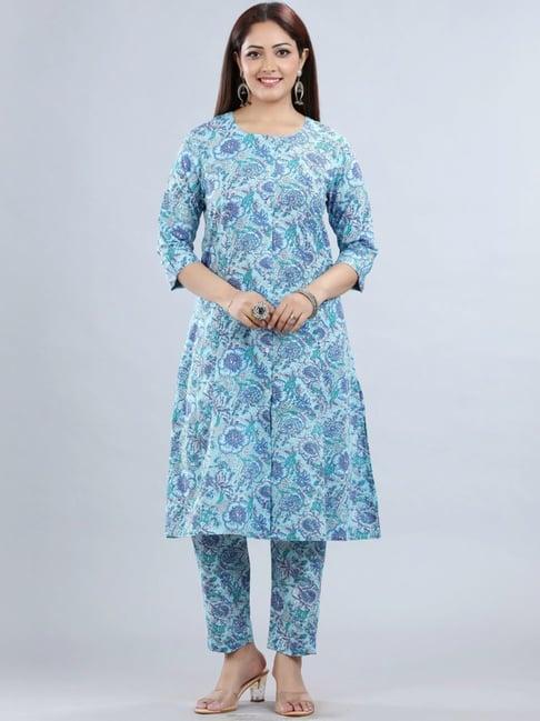 cotton culture sky blue cotton printed kurta pant set