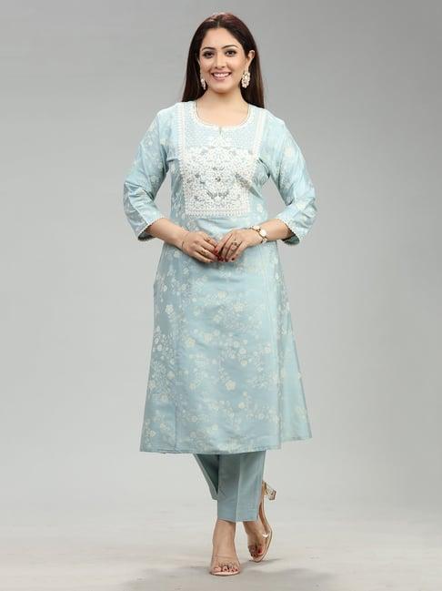 cotton culture sky blue embroidered kurta pant set