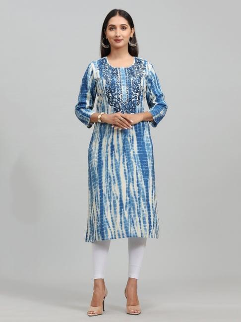 cotton culture white & blue embroidered straight kurta