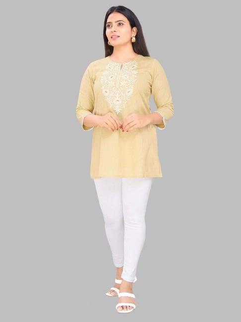 cotton culture yellow cotton embroidered straight short kurti