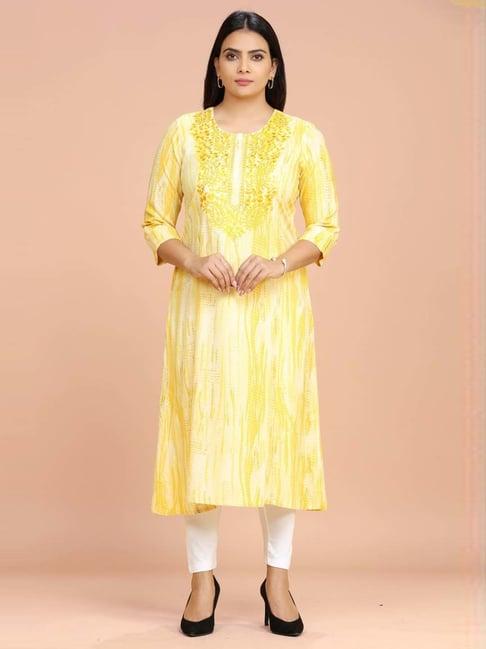 cotton culture yellow embroidered straight kurta