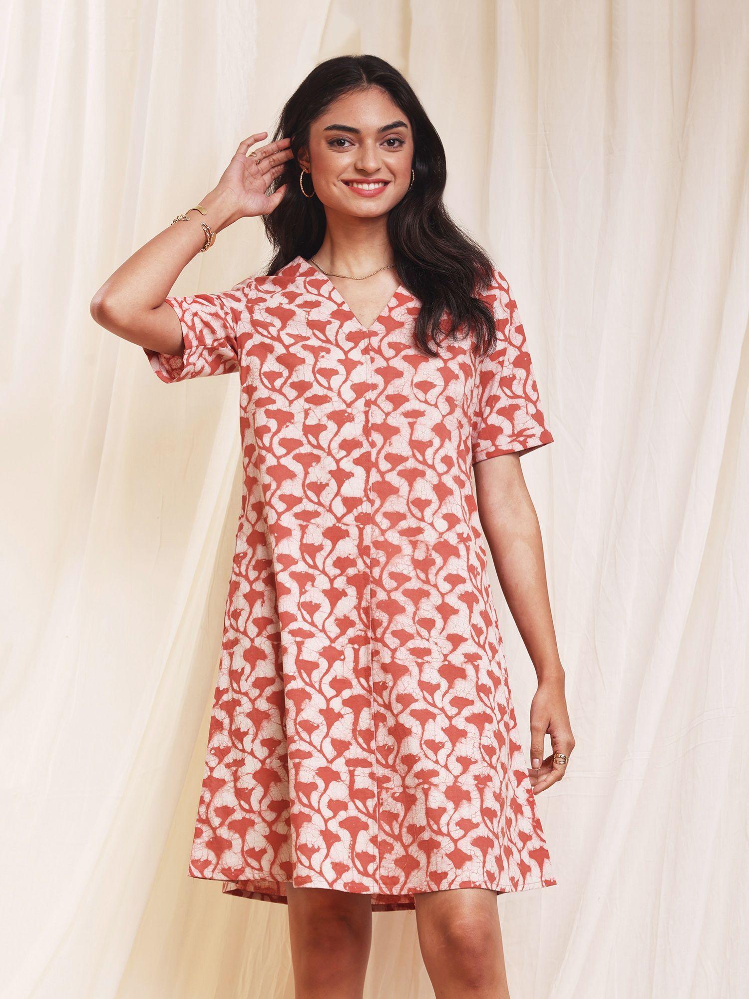 cotton dabu floral a-line dress