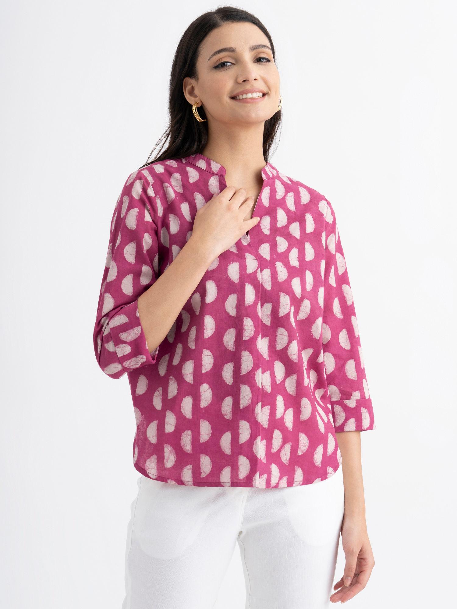 cotton dabu handblock polka printed shirt pink