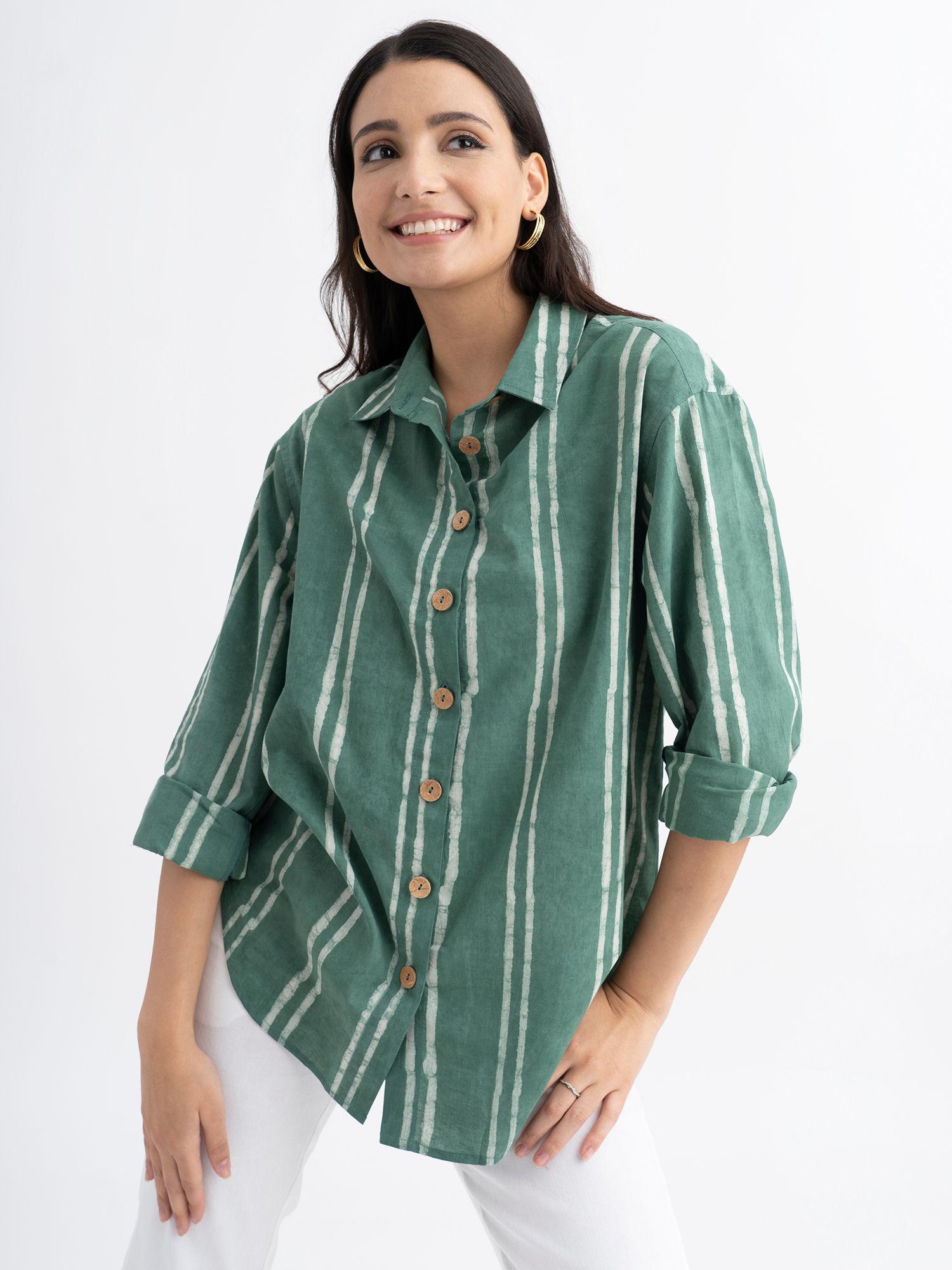 cotton dabu handblock printed shirt green