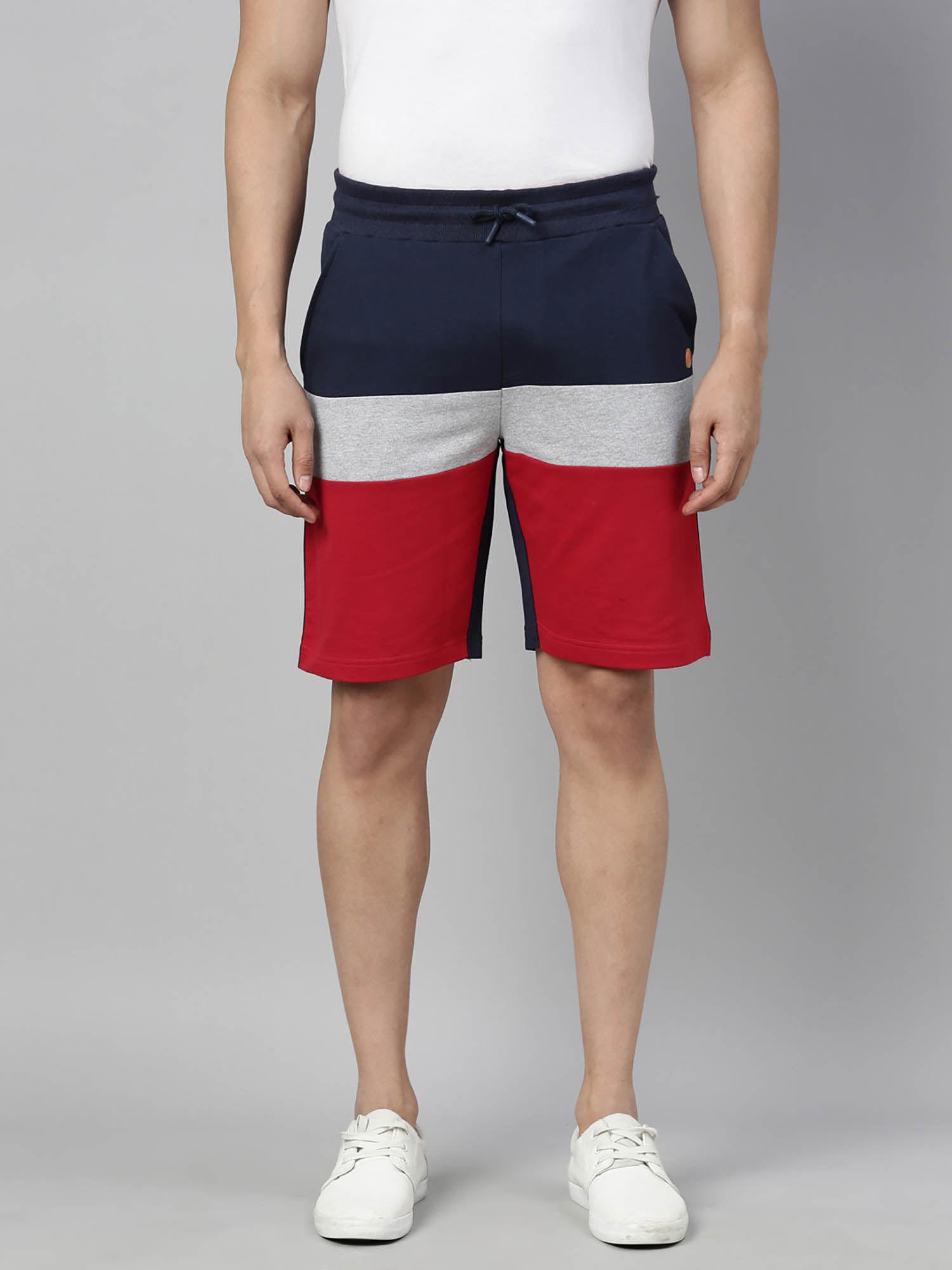 cotton dark blue regular fit men's shorts