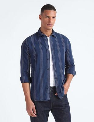 cotton dobby indigo stripe shirt