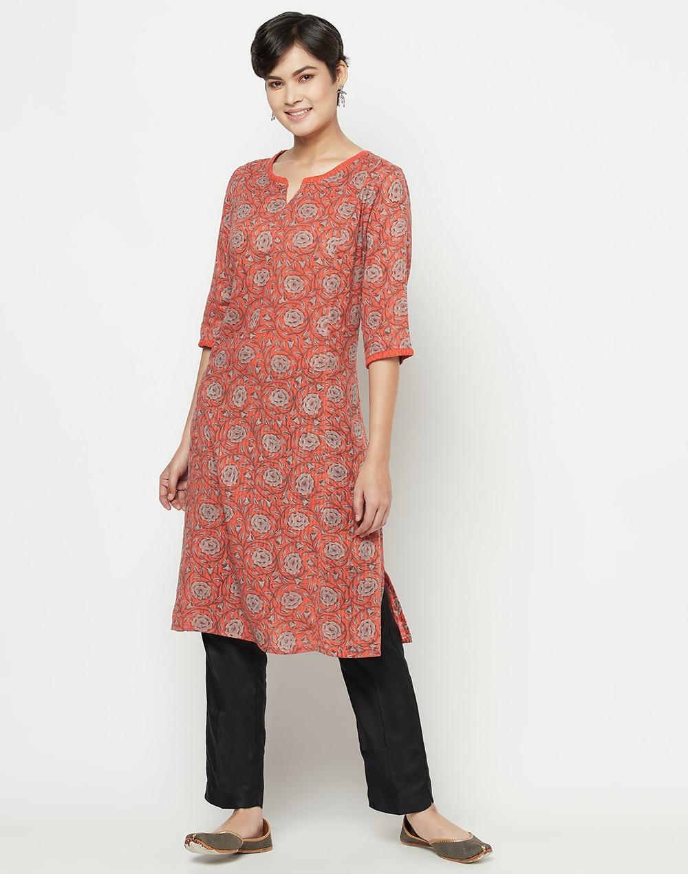 cotton dobby printed knee length kurta