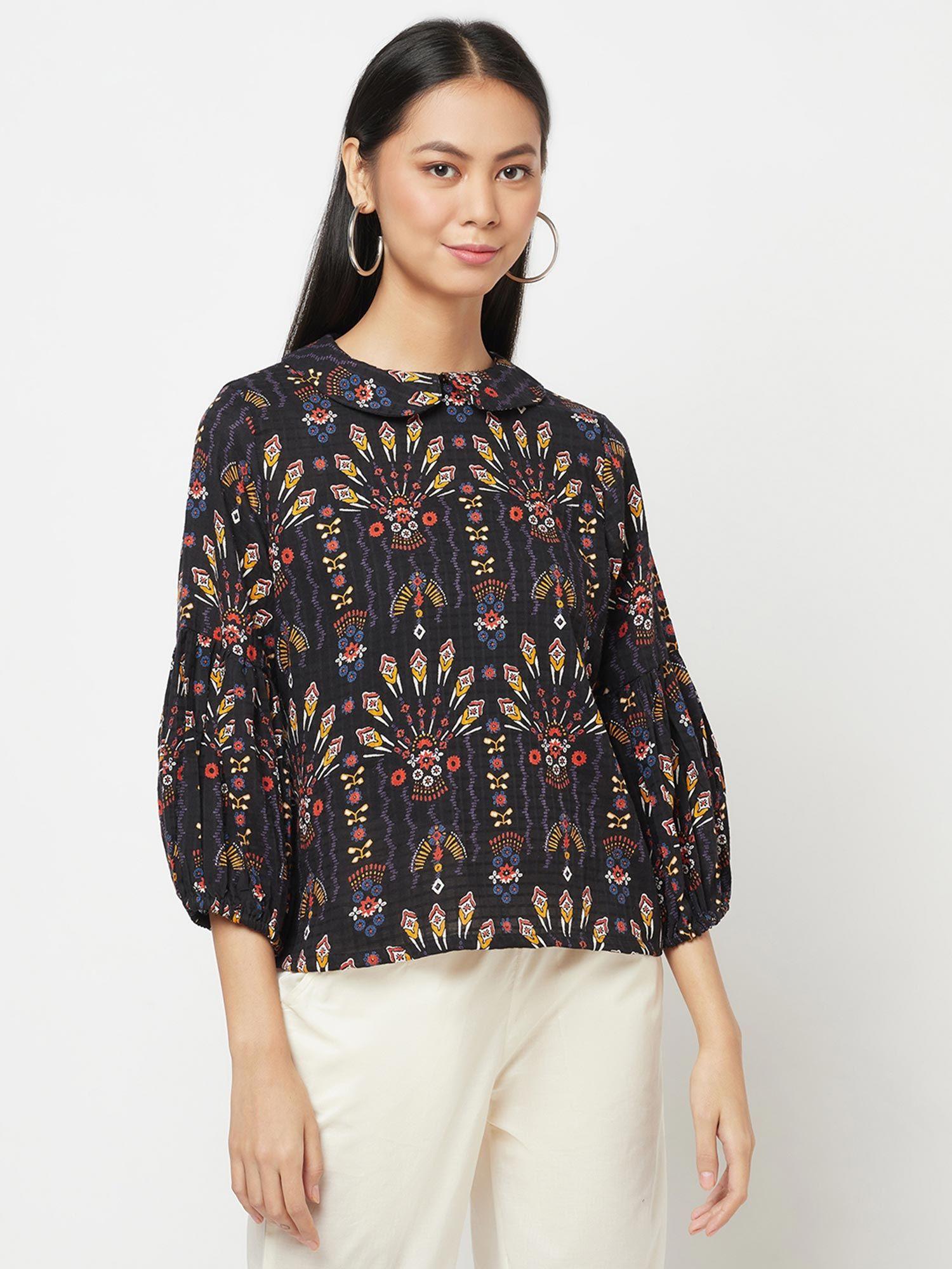 cotton dobby printed top