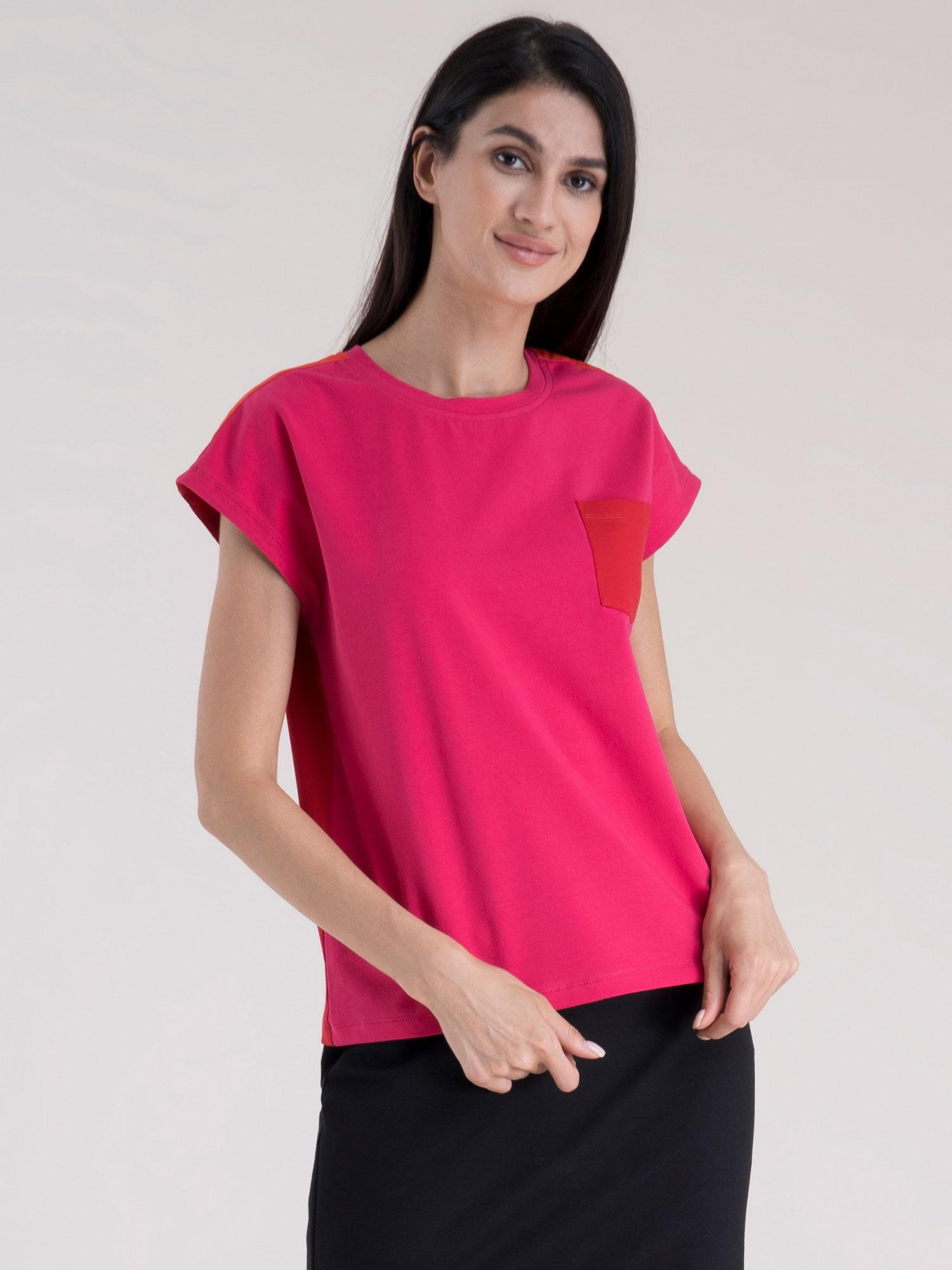 cotton drop shoulder t-shirt - fuchsia & red