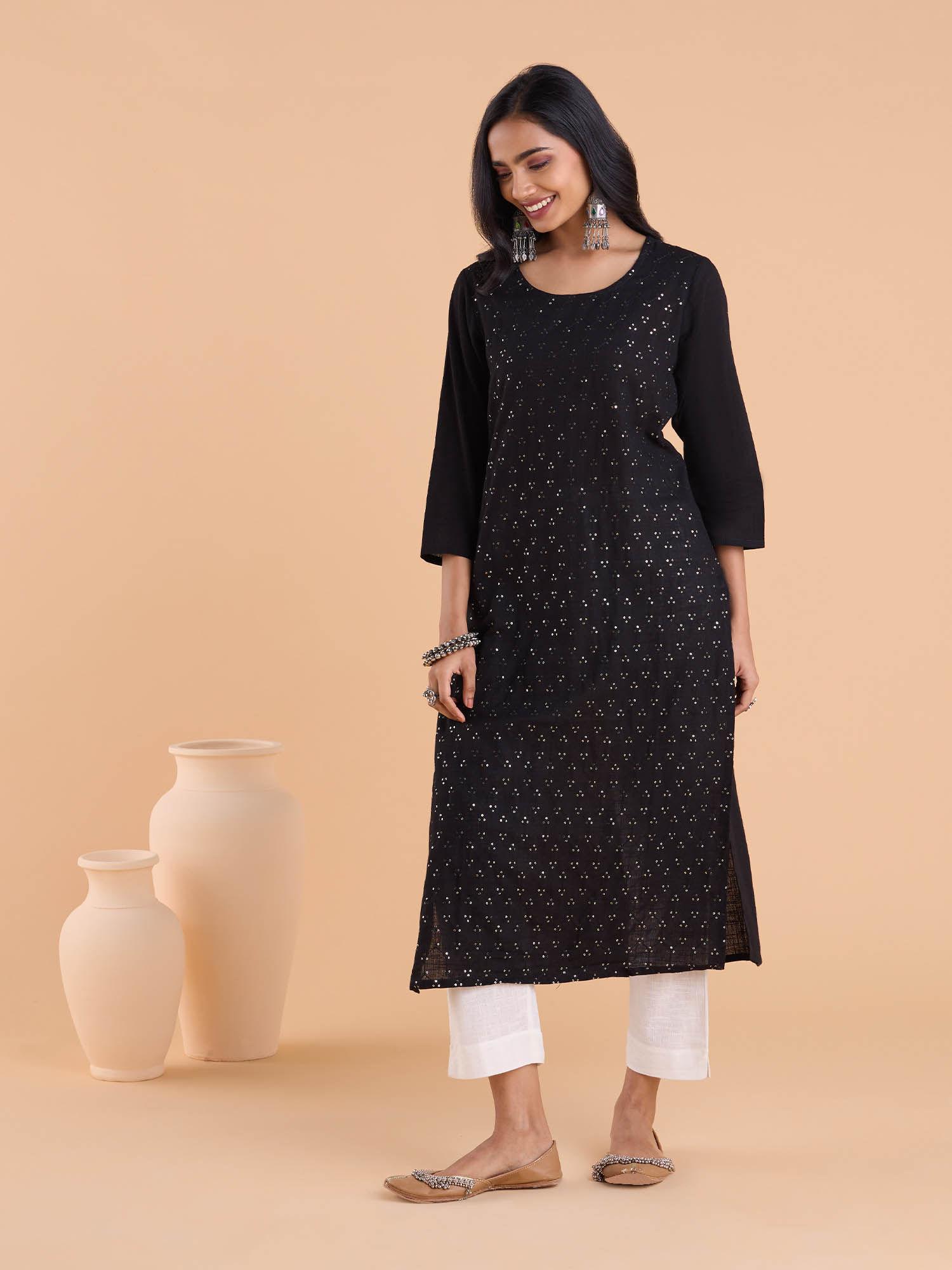 cotton embellished sequined thread work kurtas