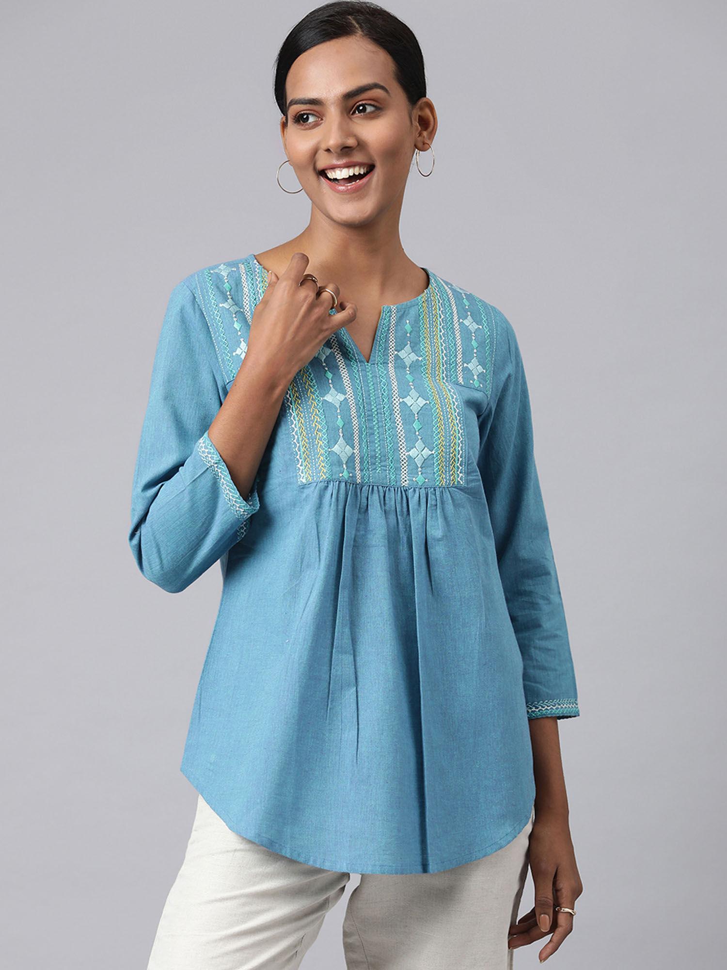 cotton embroidered flared top