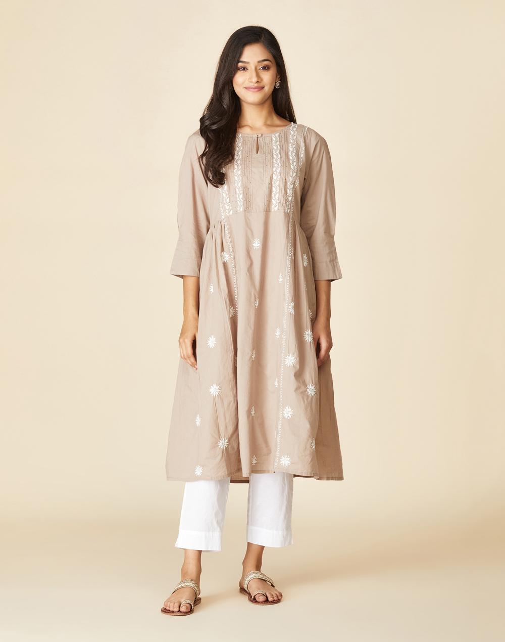 cotton embroidered long kurta