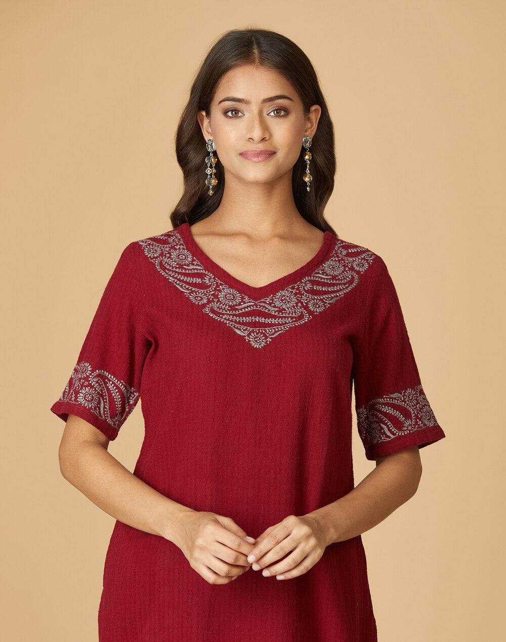 cotton embroidered long kurta